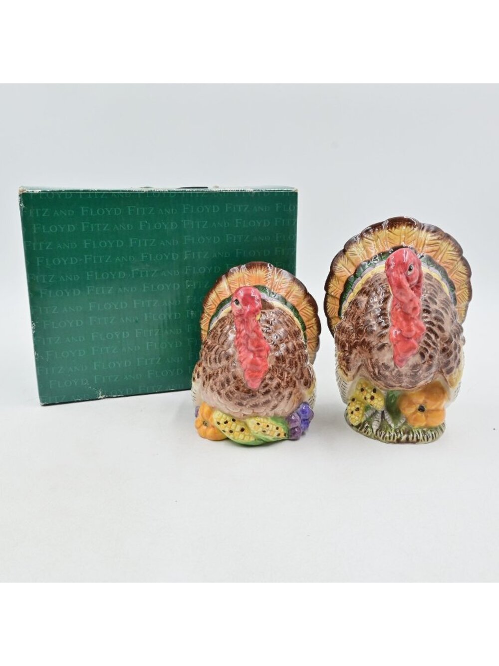 Fitz & Floyd Turkey Salt and Pepper Shakers Set Thanksgiving Autumn Vintage Box
